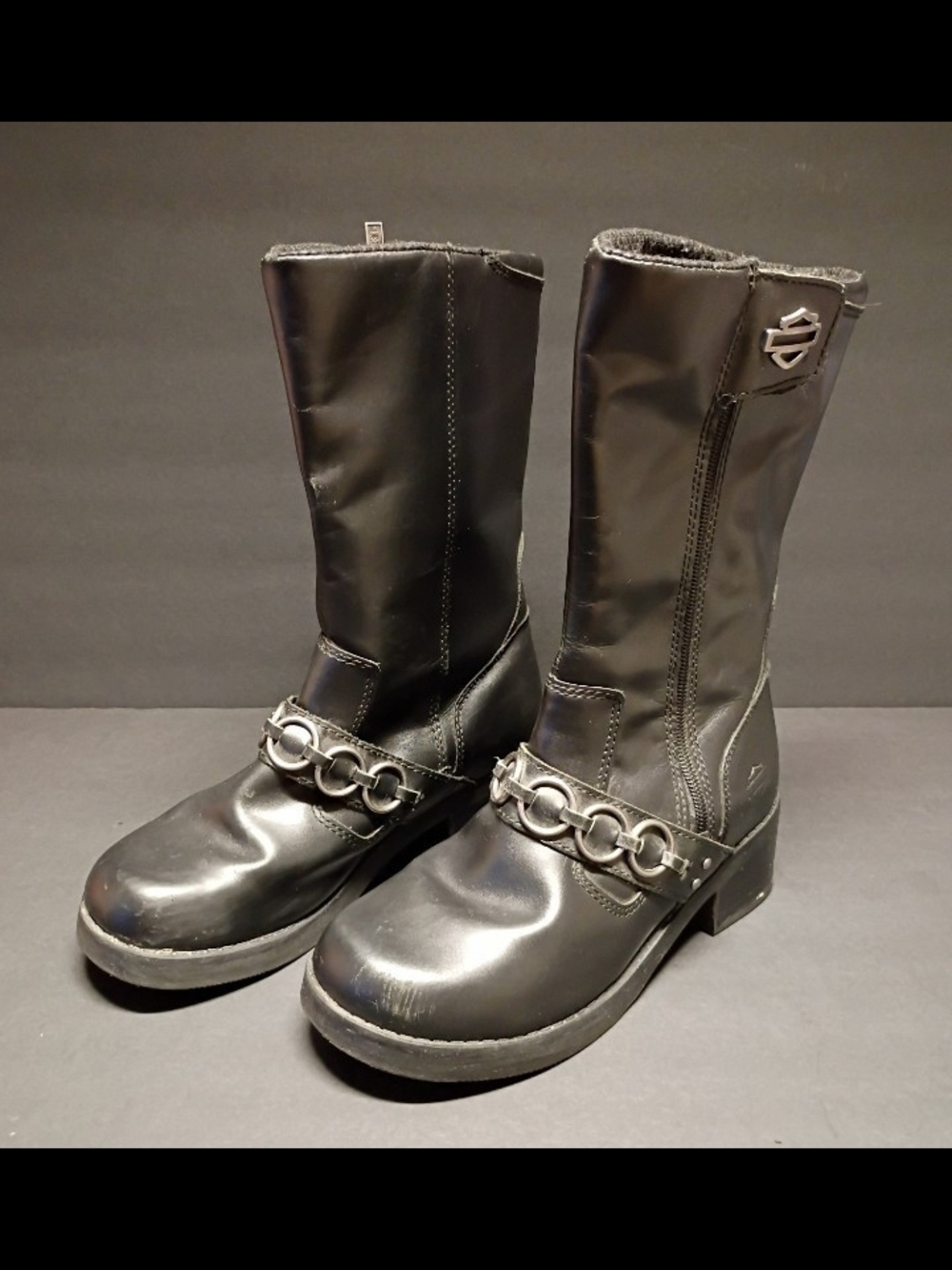 Harley-Davidson Black Mid-Calf Chain-Accented Moto Boots Size 7M